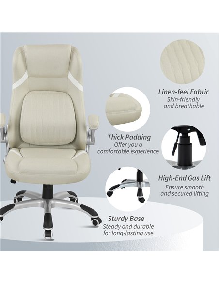 Vinsetto Linen-Look Office Chair, with Adjustable Height and Tension - Beige