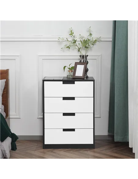 HOMCOM Drawer Chest, 4-Drawer Storage Cabinet Organiser for Bedroom, Living Room, 60cmx40cmx80cm, White and Black