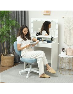 Vinsetto Vanity Office Chair, PU Leather Computer Chair for Home, with Adjustable Height, Armless, Swivel Wheels, Blue 2