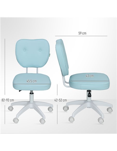 Vinsetto Vanity Office Chair, PU Leather Computer Chair for Home, with Adjustable Height, Armless, Swivel Wheels, Blue