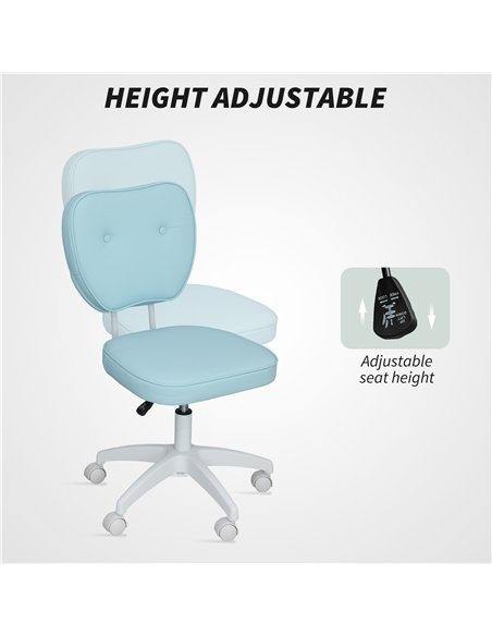 Vinsetto Vanity Office Chair, PU Leather Computer Chair for Home, with Adjustable Height, Armless, Swivel Wheels, Blue