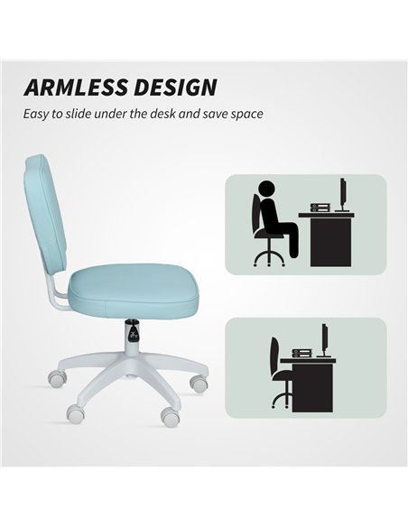 Vinsetto Vanity Office Chair, PU Leather Computer Chair for Home, with Adjustable Height, Armless, Swivel Wheels, Blue