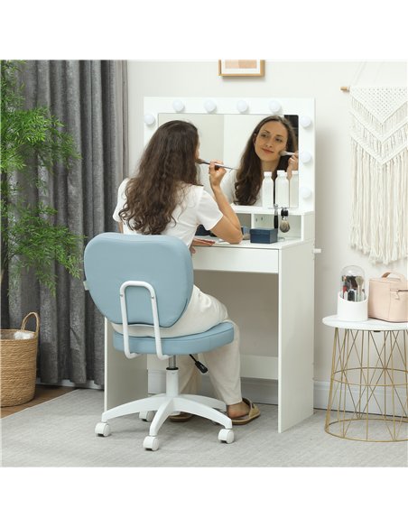 Vinsetto Vanity Office Chair, PU Leather Computer Chair for Home, with Adjustable Height, Armless, Swivel Wheels, Blue