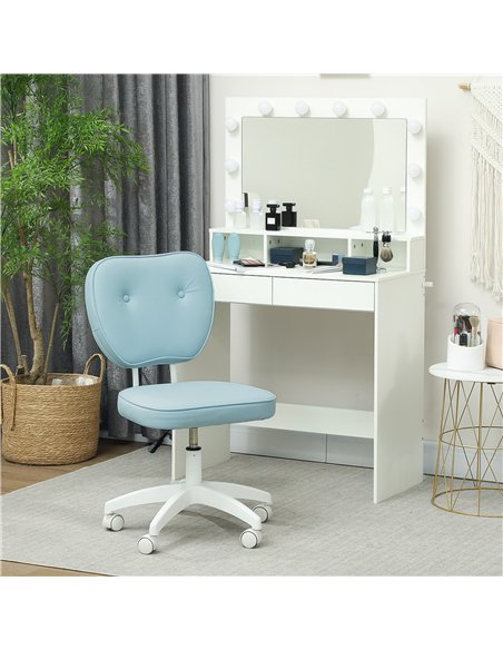 Vinsetto Vanity Office Chair, PU Leather Computer Chair for Home, with Adjustable Height, Armless, Swivel Wheels, Blue