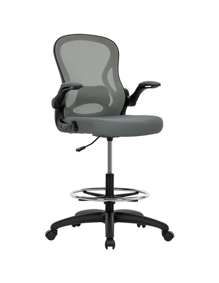 Vinsetto Drafting Chair, Ergonomic Tall Office Chair with Flip-up Armrests, Mesh Back, Lumbar Support, Adjustable Height and Foo