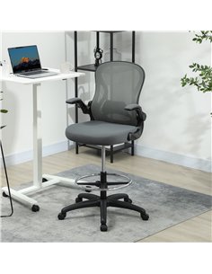 Vinsetto Drafting Chair, Ergonomic Tall Office Chair with Flip-up Armrests, Mesh Back, Lumbar Support, Adjustable Height and Foo 2