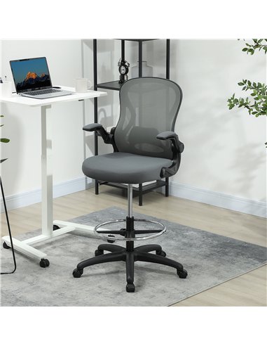 Vinsetto Drafting Chair, Ergonomic Tall Office Chair with Flip-up Armrests, Mesh Back, Lumbar Support, Adjustable Height and Foo