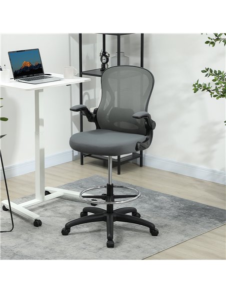 Vinsetto Drafting Chair, Ergonomic Tall Office Chair with Flip-up Armrests, Mesh Back, Lumbar Support, Adjustable Height and Foo