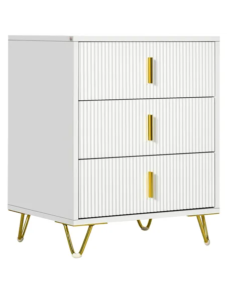 HOMCOM Elegant Chest of Three Drawers - White/Gold-Tone