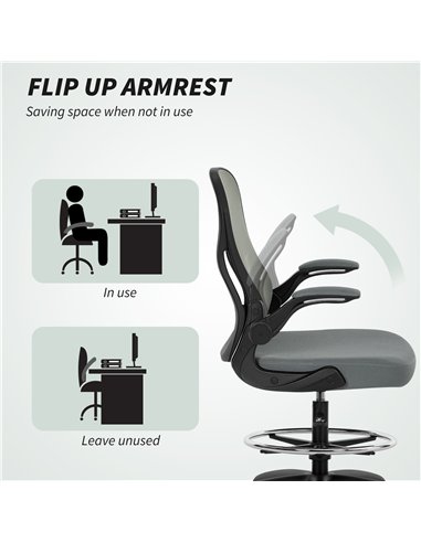 Vinsetto Drafting Chair, Ergonomic Tall Office Chair with Flip-up Armrests, Mesh Back, Lumbar Support, Adjustable Height and Foo