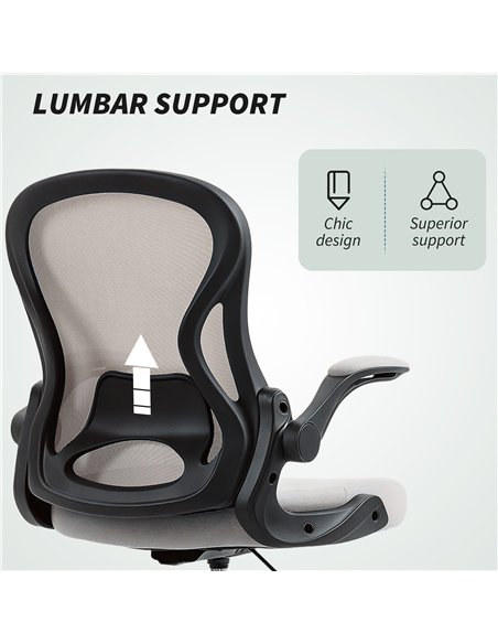 Vinsetto Adjustable Mesh Standing Desk Chair with Flip-up Armrests Lumbar Support Armrests Adjustable Footrest Ring Grey