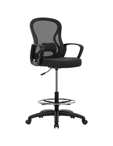 Vinsetto Drafting Chair with Adjustable Footrest, Ergonomic Mesh Office Chair with Lumbar Support, Adjustable Height for Standin