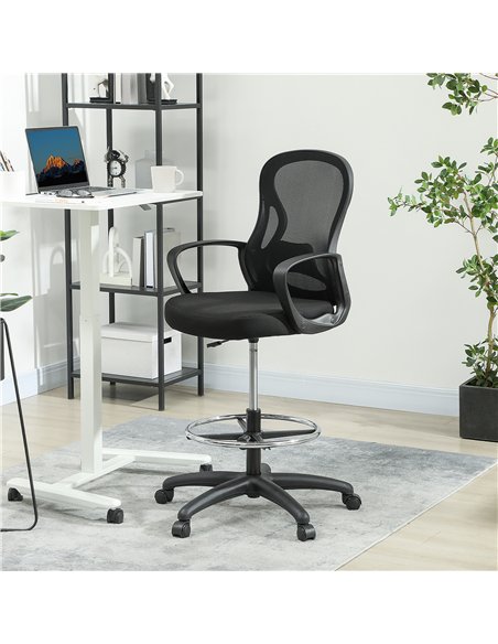 Vinsetto Drafting Chair with Adjustable Footrest, Ergonomic Mesh Office Chair with Lumbar Support, Adjustable Height for Standin