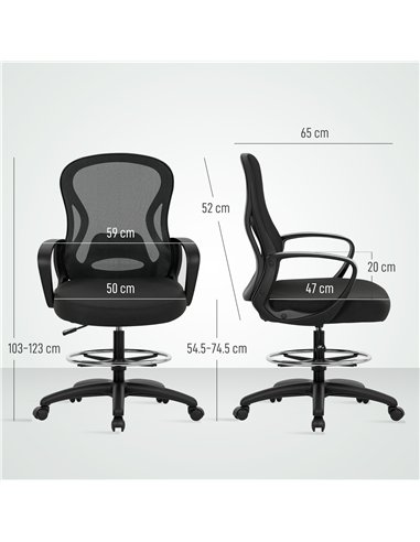 Vinsetto Drafting Chair with Adjustable Footrest, Ergonomic Mesh Office Chair with Lumbar Support, Adjustable Height for Standin