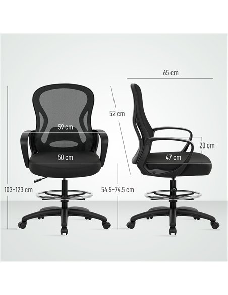 Vinsetto Drafting Chair with Adjustable Footrest, Ergonomic Mesh Office Chair with Lumbar Support, Adjustable Height for Standin