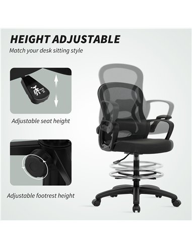 Vinsetto Drafting Chair with Adjustable Footrest, Ergonomic Mesh Office Chair with Lumbar Support, Adjustable Height for Standin