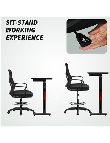 Vinsetto Drafting Chair with Adjustable Footrest, Ergonomic Mesh Office Chair with Lumbar Support, Adjustable Height for Standin