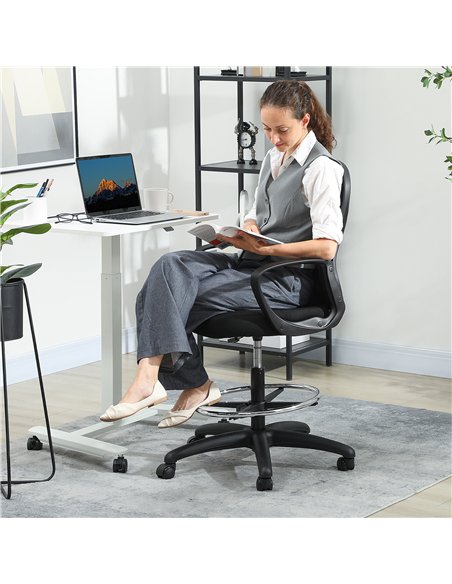 Vinsetto Drafting Chair with Adjustable Footrest, Ergonomic Mesh Office Chair with Lumbar Support, Adjustable Height for Standin