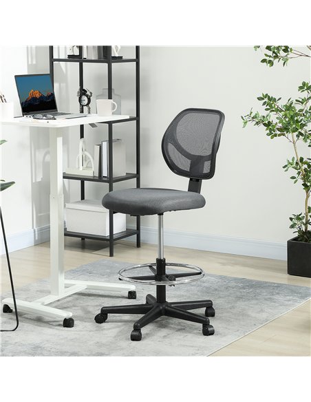 Vinsetto Ergonomic Mesh Standing Desk Chair with Adjustable Footrest Ring and Seat Height Charcoal Grey