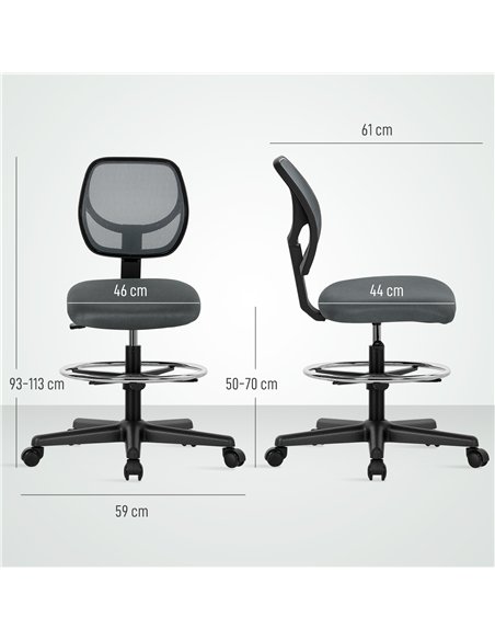Vinsetto Ergonomic Mesh Standing Desk Chair with Adjustable Footrest Ring and Seat Height Charcoal Grey