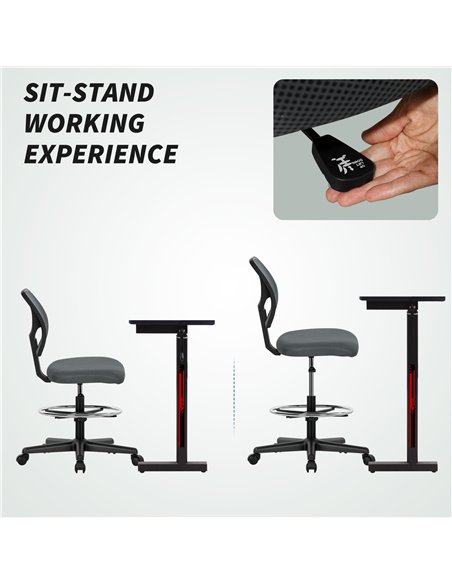 Vinsetto Ergonomic Mesh Standing Desk Chair with Adjustable Footrest Ring and Seat Height Charcoal Grey