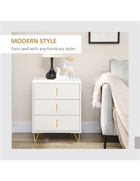 HOMCOM Elegant Chest of Three Drawers - White/Gold-Tone