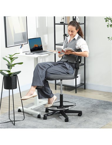 Vinsetto Ergonomic Mesh Standing Desk Chair with Adjustable Footrest Ring and Seat Height Charcoal Grey