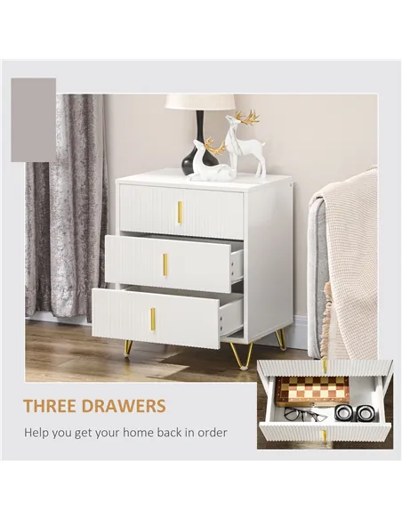 HOMCOM Elegant Chest of Three Drawers - White/Gold-Tone