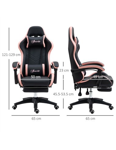 Vinsetto Computer Gaming Chair, PU Leather Office Desk Chair with Footrest, Swivel Wheels, 135° Reclining Back, Lumbar Support, 
