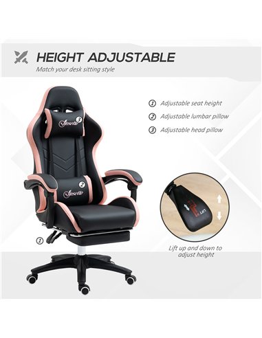 Vinsetto Computer Gaming Chair, PU Leather Office Desk Chair with Footrest, Swivel Wheels, 135° Reclining Back, Lumbar Support, 