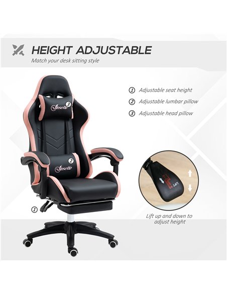 Vinsetto Computer Gaming Chair, PU Leather Office Desk Chair with Footrest, Swivel Wheels, 135° Reclining Back, Lumbar Support, 