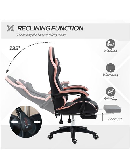 Vinsetto Computer Gaming Chair, PU Leather Office Desk Chair with Footrest, Swivel Wheels, 135° Reclining Back, Lumbar Support, 