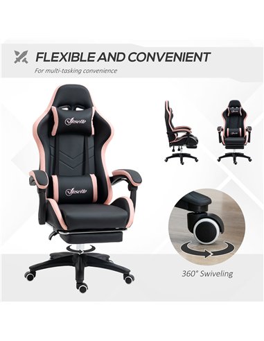 Vinsetto Computer Gaming Chair, PU Leather Office Desk Chair with Footrest, Swivel Wheels, 135° Reclining Back, Lumbar Support, 