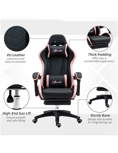 Vinsetto Computer Gaming Chair, PU Leather Office Desk Chair with Footrest, Swivel Wheels, 135° Reclining Back, Lumbar Support, 