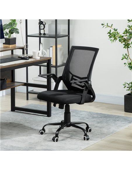 Vinsetto Mesh Office Chair, Computer Desk Chair with Flip-up Armrests, Lumbar Back Support and Swivel Wheels, Black