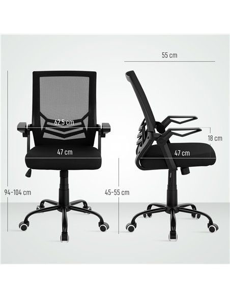 Vinsetto Mesh Office Chair, Computer Desk Chair with Flip-up Armrests, Lumbar Back Support and Swivel Wheels, Black