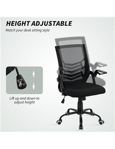 Vinsetto Mesh Office Chair, Computer Desk Chair with Flip-up Armrests, Lumbar Back Support and Swivel Wheels, Black