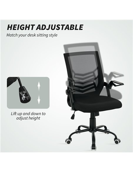 Vinsetto Mesh Office Chair, Computer Desk Chair with Flip-up Armrests, Lumbar Back Support and Swivel Wheels, Black