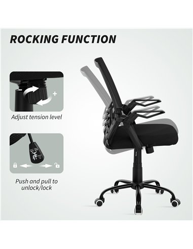 Vinsetto Mesh Office Chair, Computer Desk Chair with Flip-up Armrests, Lumbar Back Support and Swivel Wheels, Black