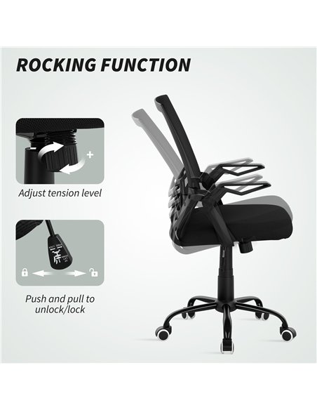 Vinsetto Mesh Office Chair, Computer Desk Chair with Flip-up Armrests, Lumbar Back Support and Swivel Wheels, Black