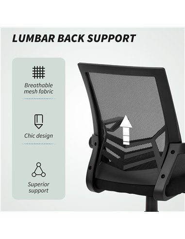 Vinsetto Mesh Office Chair, Computer Desk Chair with Flip-up Armrests, Lumbar Back Support and Swivel Wheels, Black