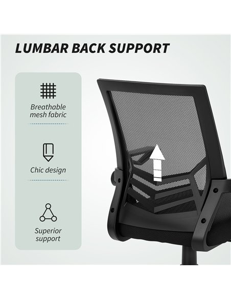 Vinsetto Mesh Office Chair, Computer Desk Chair with Flip-up Armrests, Lumbar Back Support and Swivel Wheels, Black