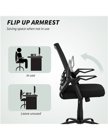 Vinsetto Mesh Office Chair, Computer Desk Chair with Flip-up Armrests, Lumbar Back Support and Swivel Wheels, Black