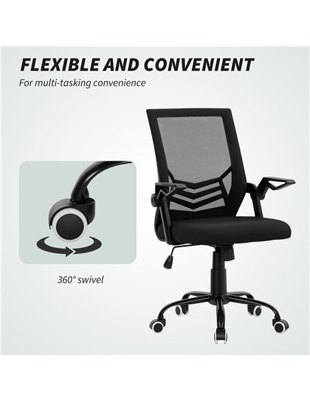 Vinsetto Mesh Office Chair, Computer Desk Chair with Flip-up Armrests, Lumbar Back Support and Swivel Wheels, Black