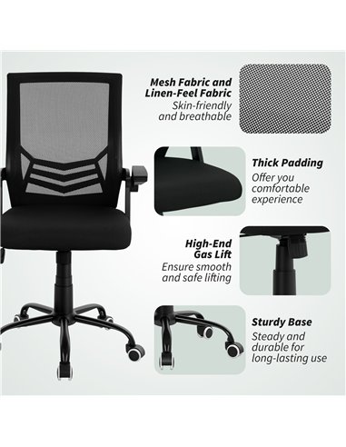 Vinsetto Mesh Office Chair, Computer Desk Chair with Flip-up Armrests, Lumbar Back Support and Swivel Wheels, Black