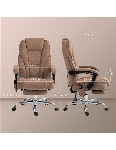 Vinsetto Massage Office Chair, Heated Reclining Computer Chair with Adjustable Height and Footrest, Brown