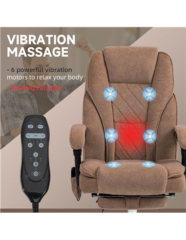 Vinsetto Massage Office Chair, Heated Reclining Computer Chair with Adjustable Height and Footrest, Brown
