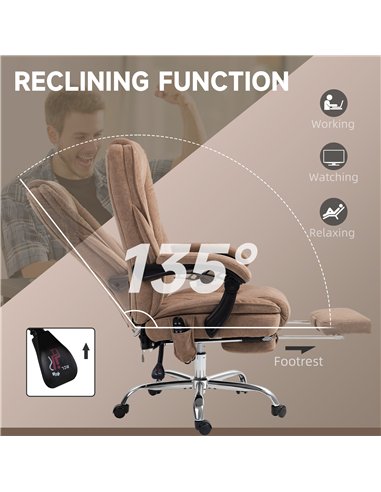 Vinsetto Massage Office Chair, Heated Reclining Computer Chair with Adjustable Height and Footrest, Brown