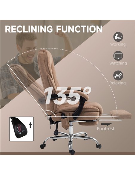 Vinsetto Massage Office Chair, Heated Reclining Computer Chair with Adjustable Height and Footrest, Brown