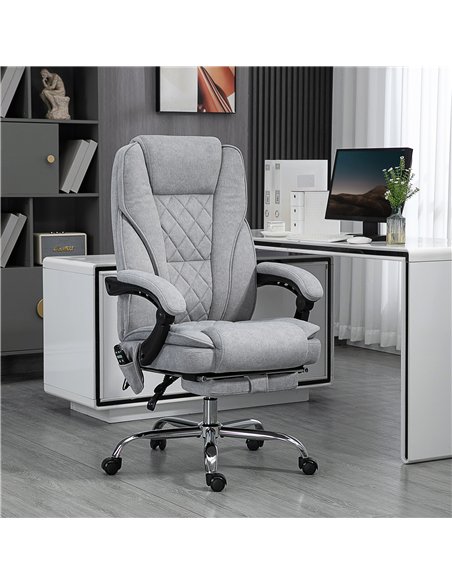 Vinsetto Massage Office Chair, Heated Reclining Computer Chair with Adjustable Height and Footrest, Grey